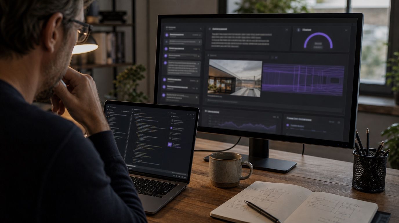 Claude Opus 4.7: realistické vývojářské pracoviště s AI coding assistantem a task budgetem
