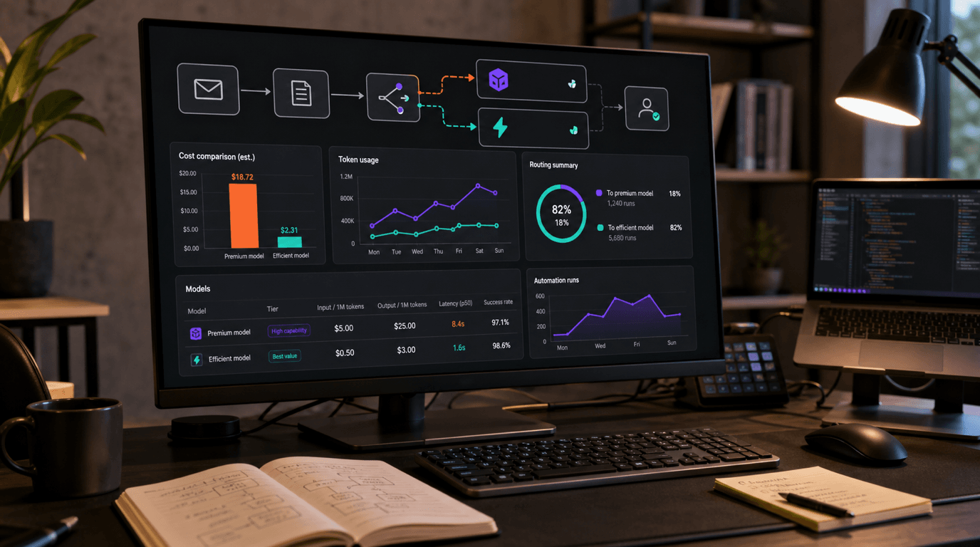 Realistické porovnání API modelů pro n8n automatizace s nákladovým dashboardem a workflow mapou