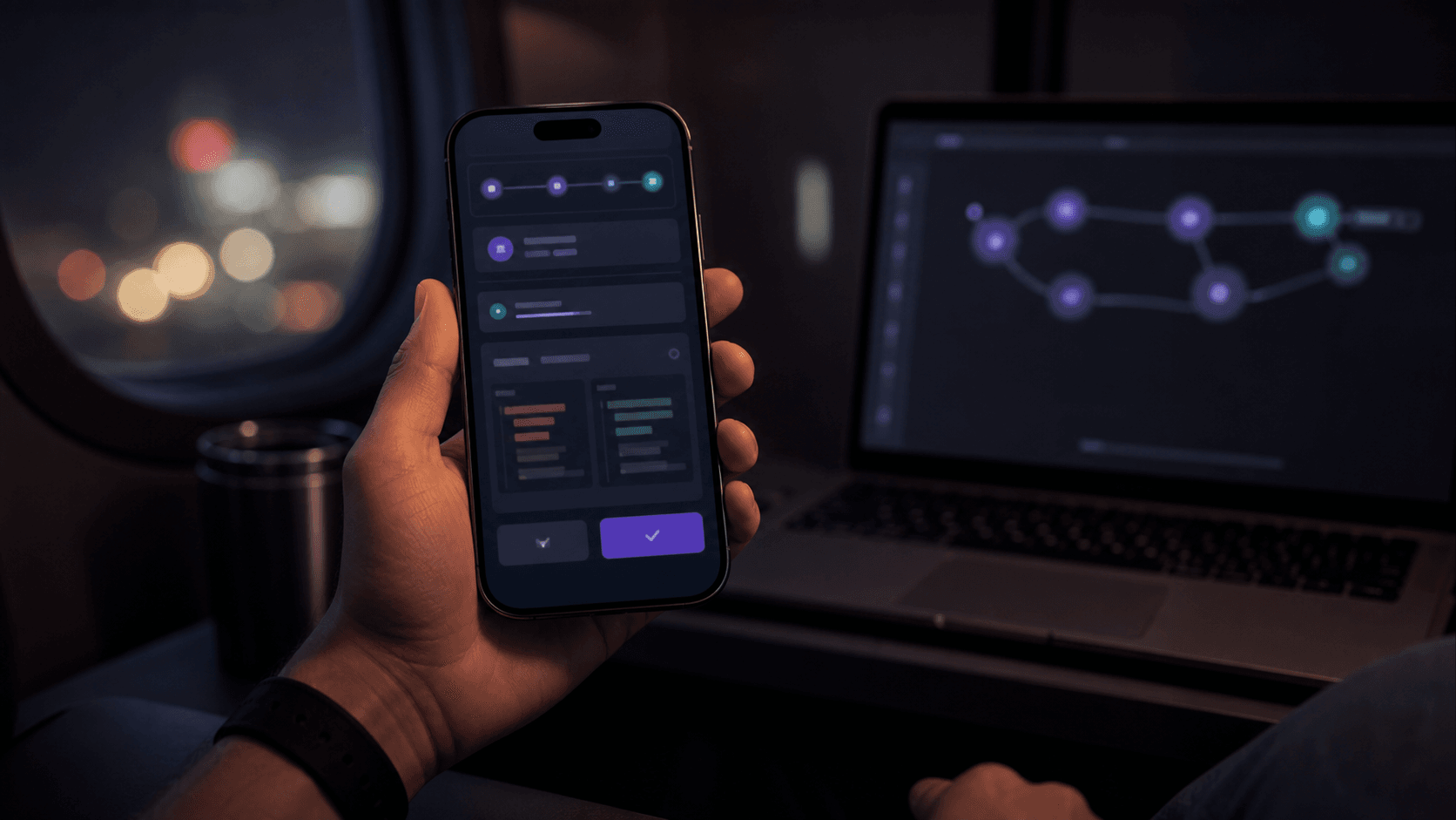 Realistický cover: člověk řídí Codex a AI coding agenta z mobilního telefonu