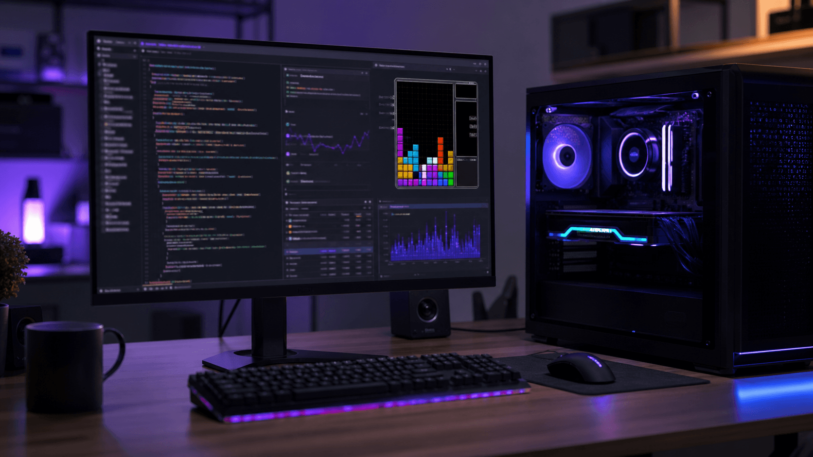 Realistický cover pro článek o lokálních AI coding agentech a Tetris benchmarku